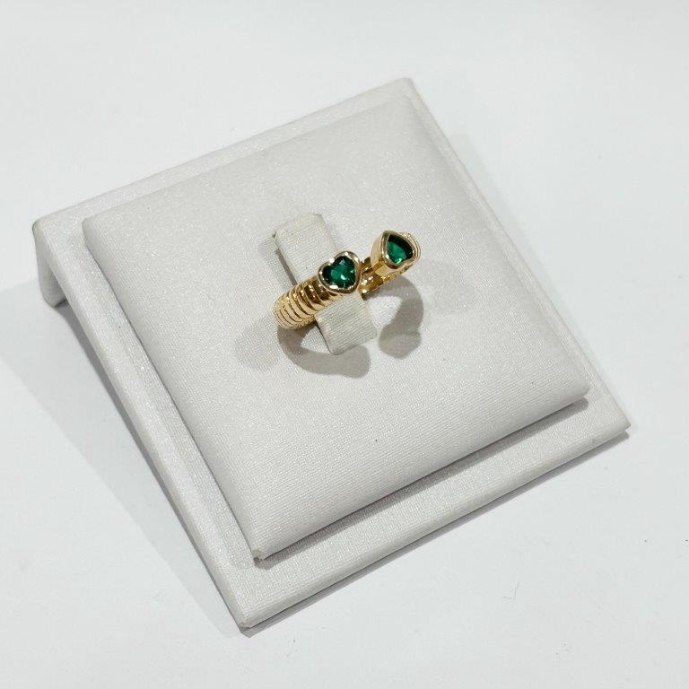 Anel Dois Corações Verde Ajustavel