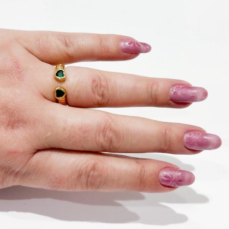 Anel Dois Corações Verde Ajustavel