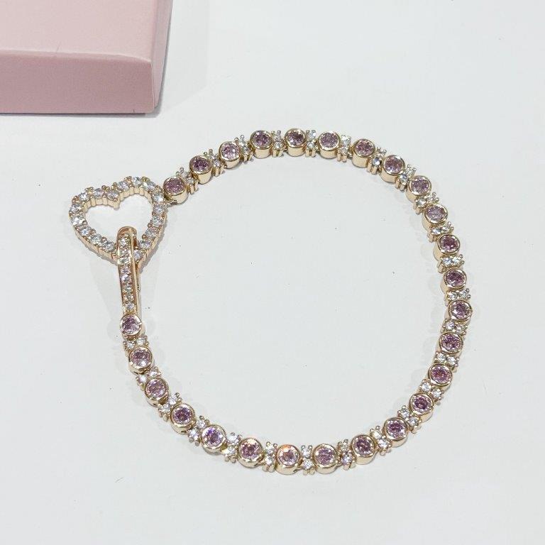 Pulseira Luxo Zirconias e Coração Cravejado Ouro