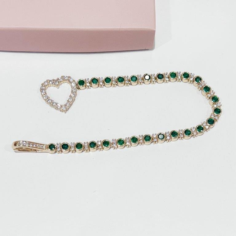 Pulseira Luxo Zirconias e Coração Cravejado Ouro