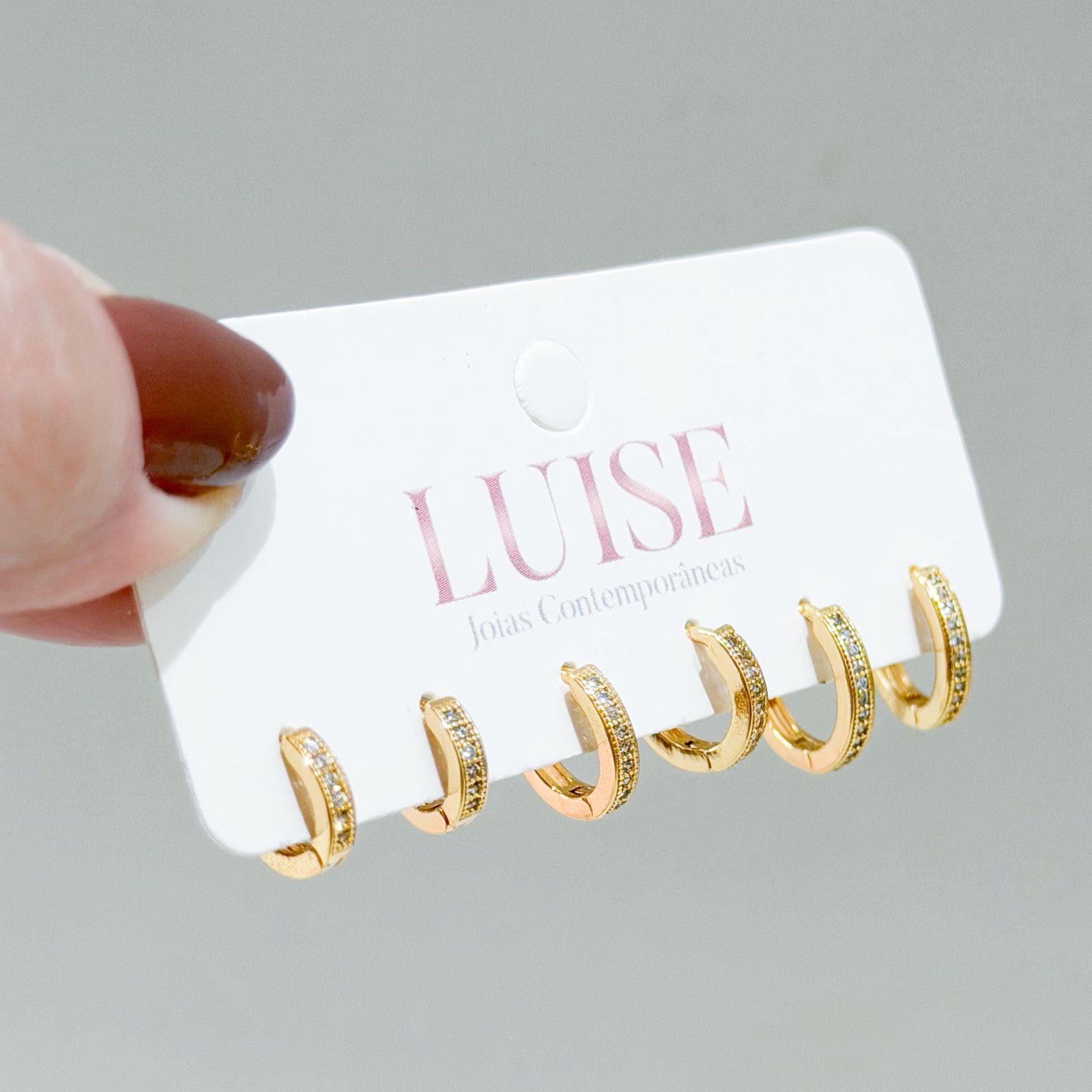 Brinco Trio Argolas Cravejado Ouro