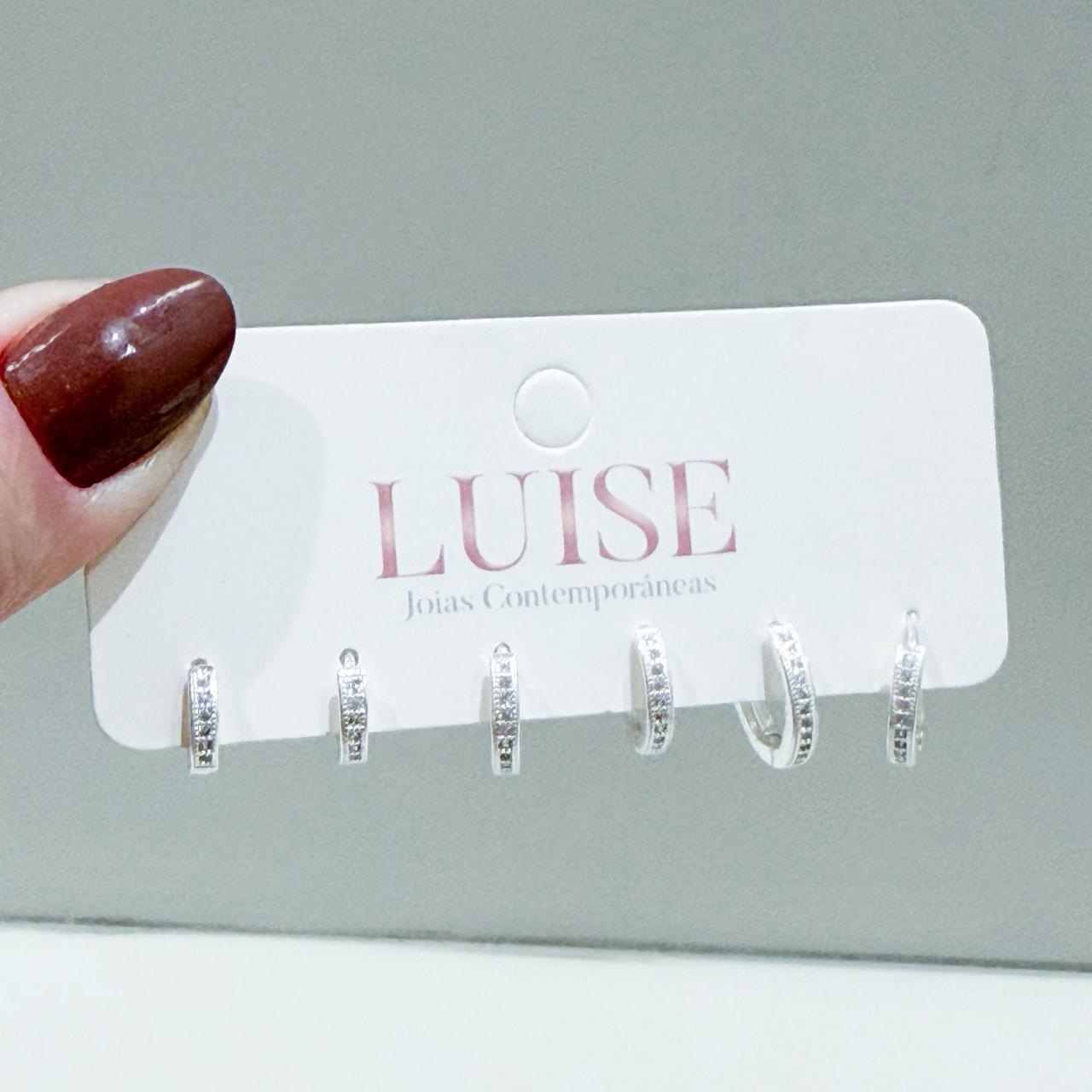 Brinco Trio Argolas Cravejado Prata