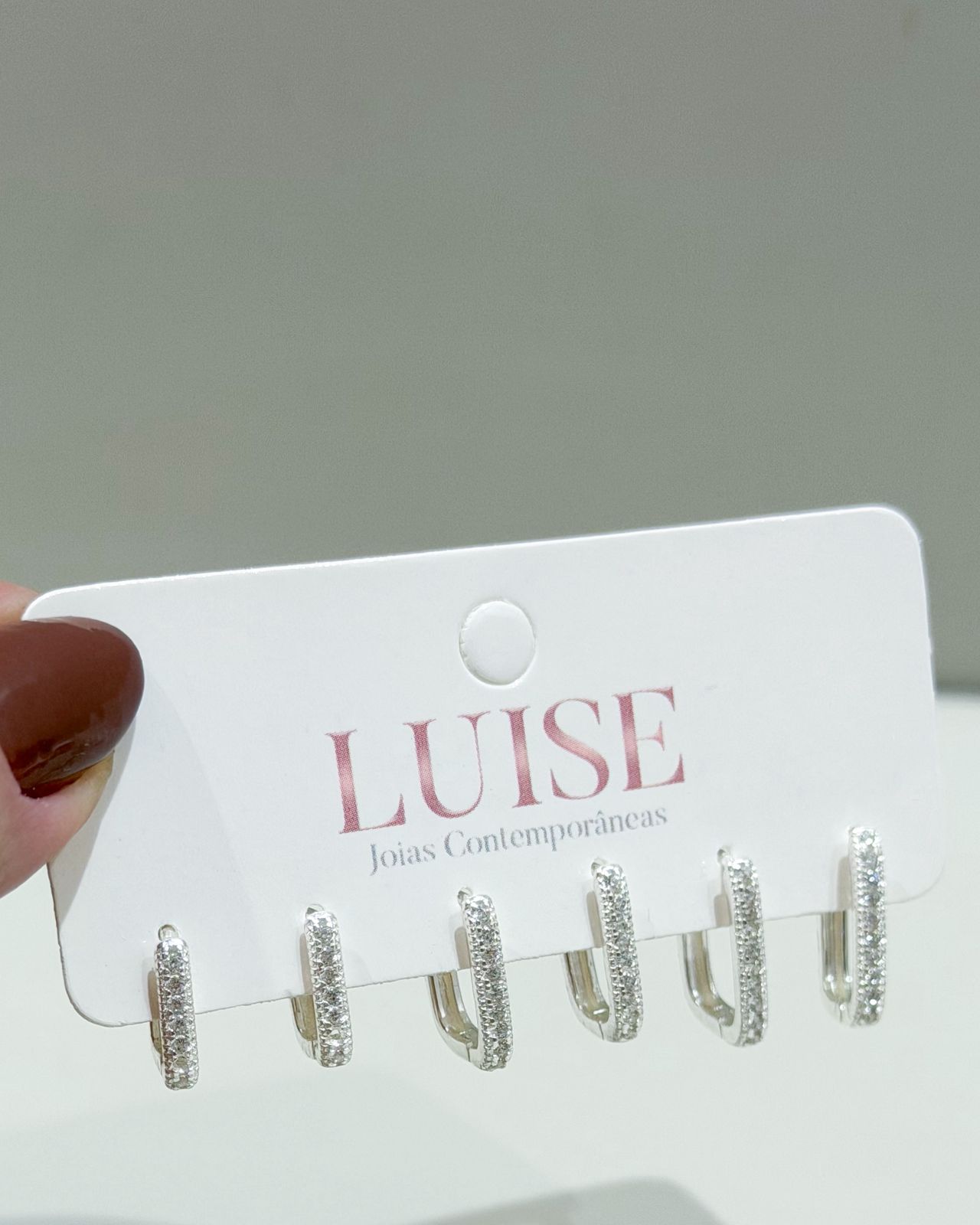 Brinco Trio Quadrado Cravejado Prata