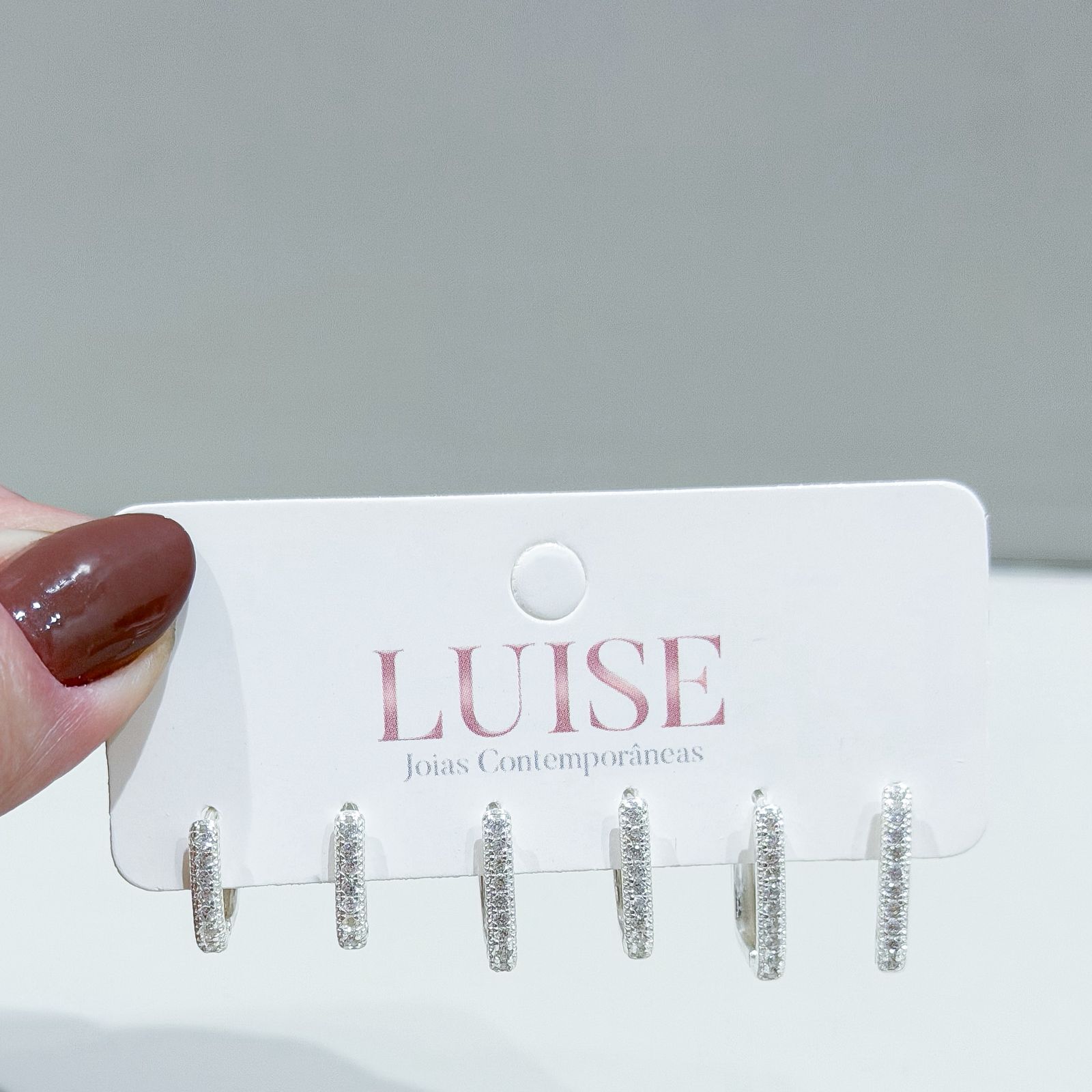 Brinco Trio Quadrado Cravejado Prata