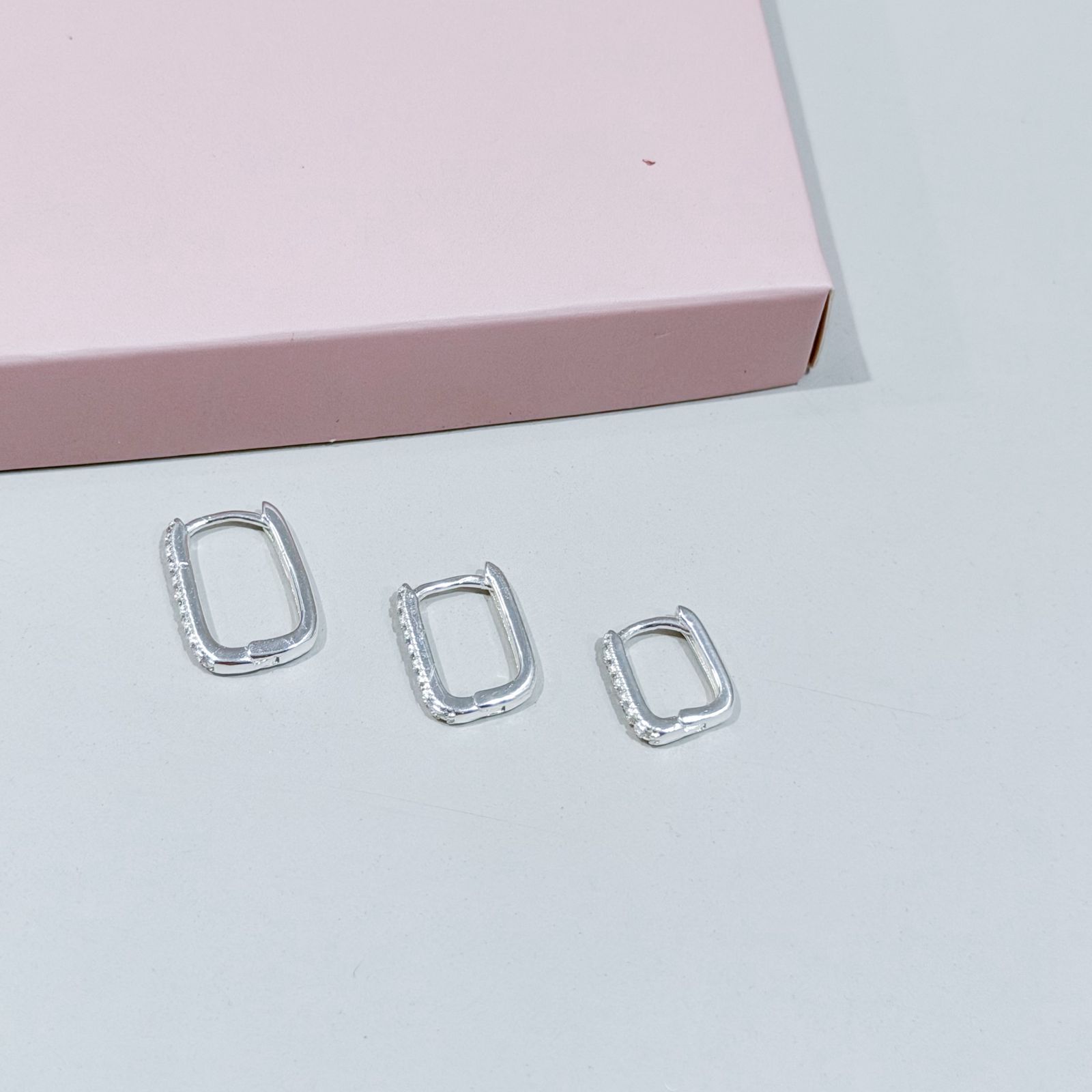 Brinco Trio Quadrado Cravejado Prata