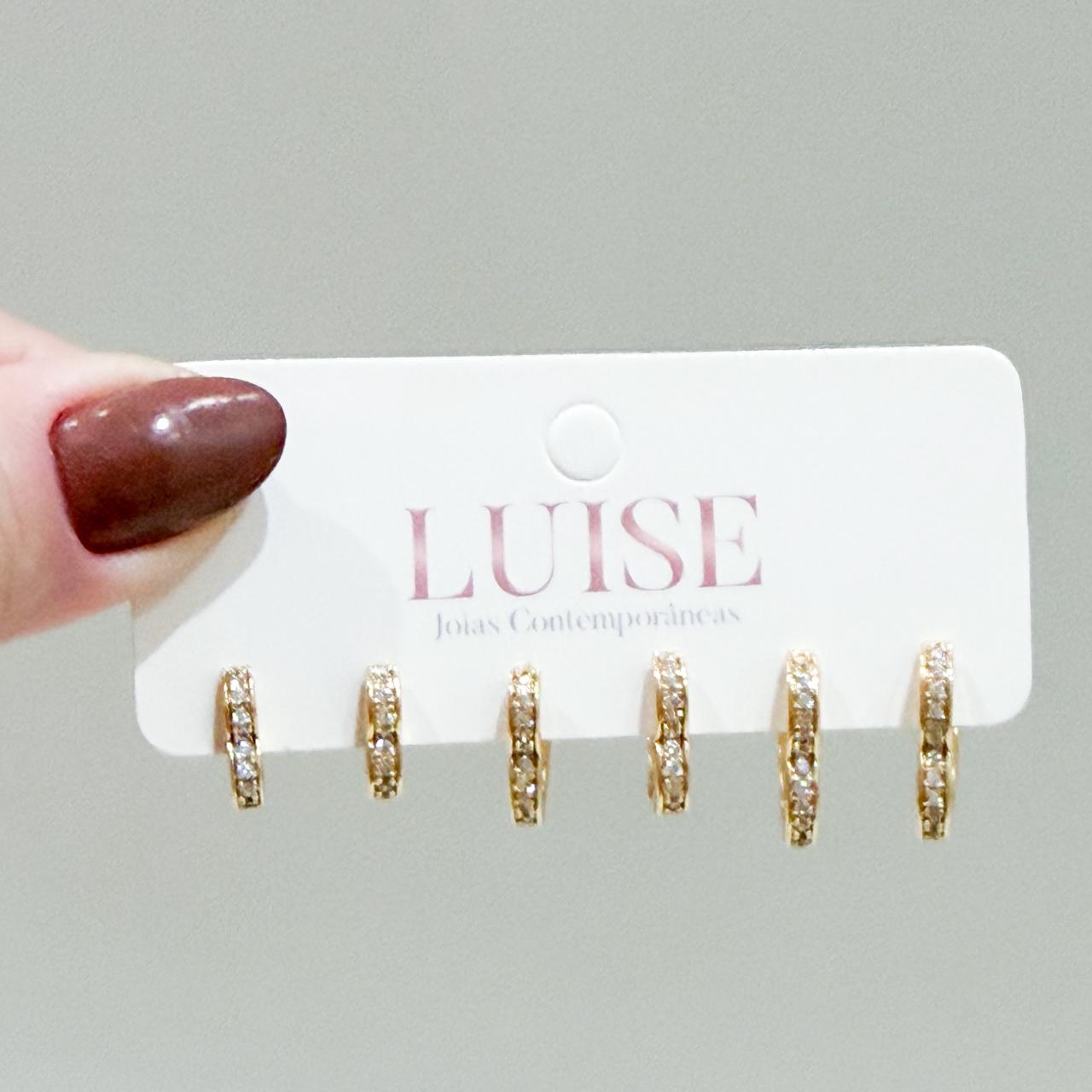 Brinco Trio Coração Cravejado Ouro