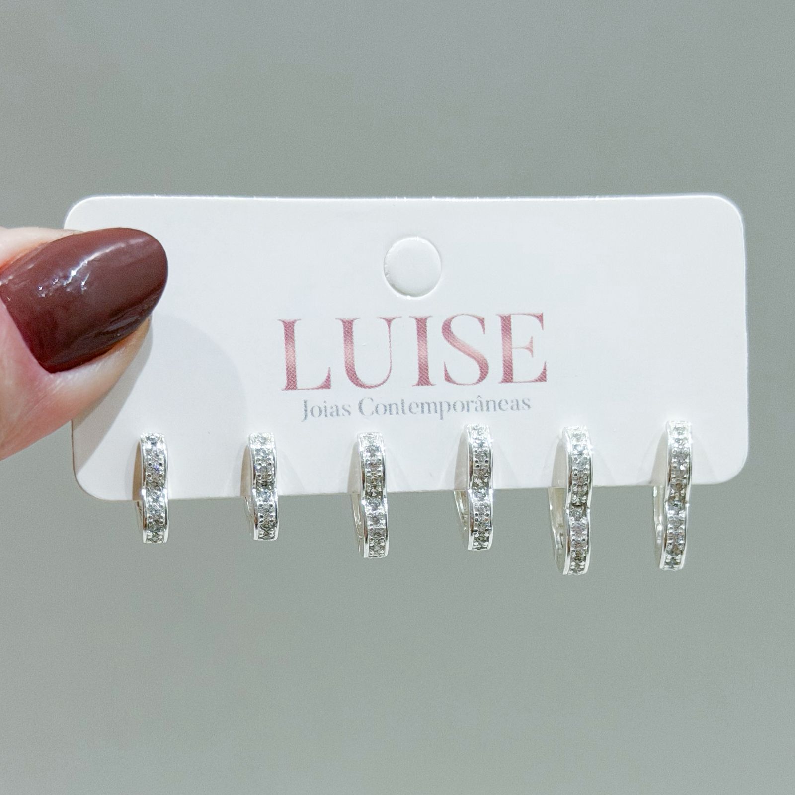 Brinco Trio Coração Cravejado Prata