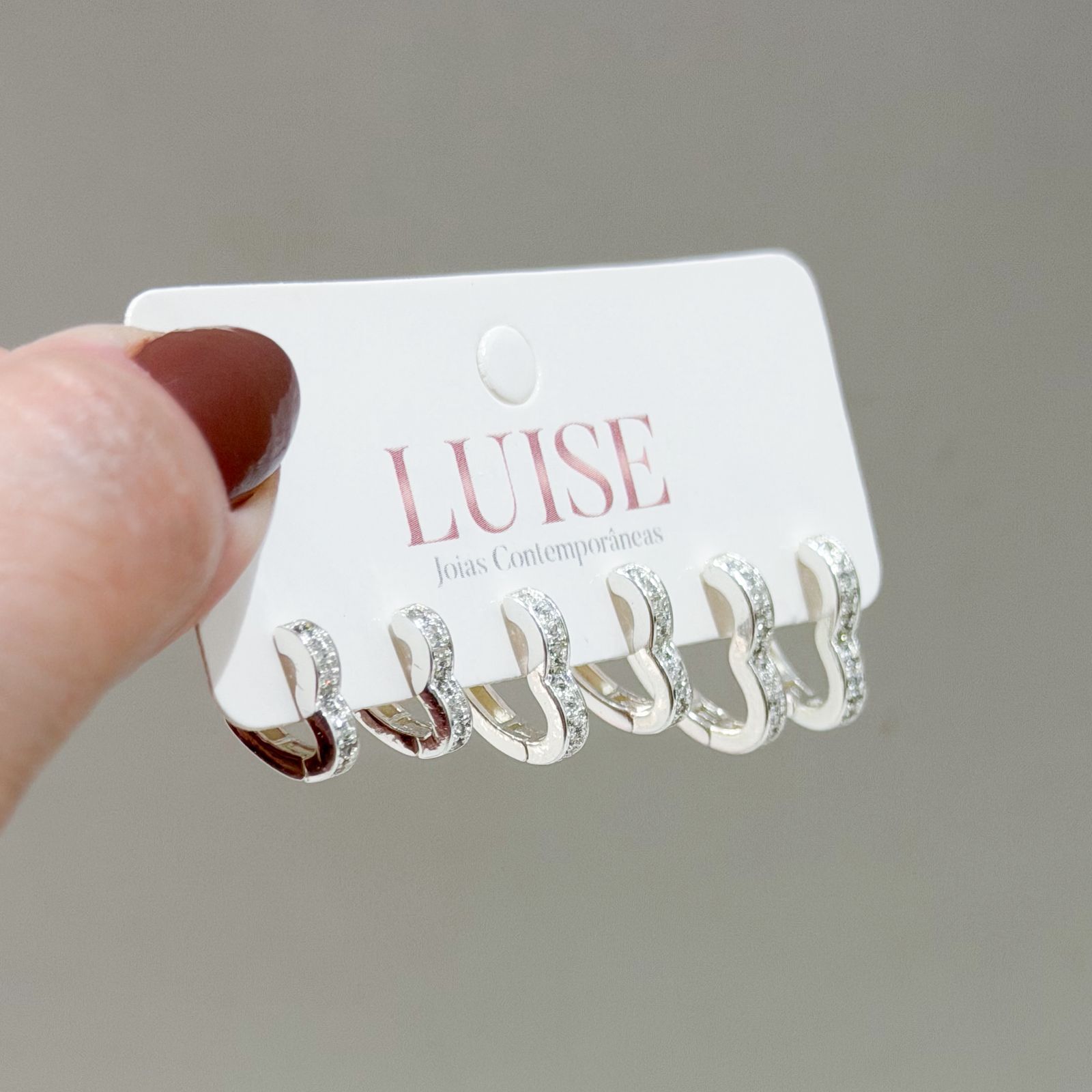 Brinco Trio Coração Cravejado Prata