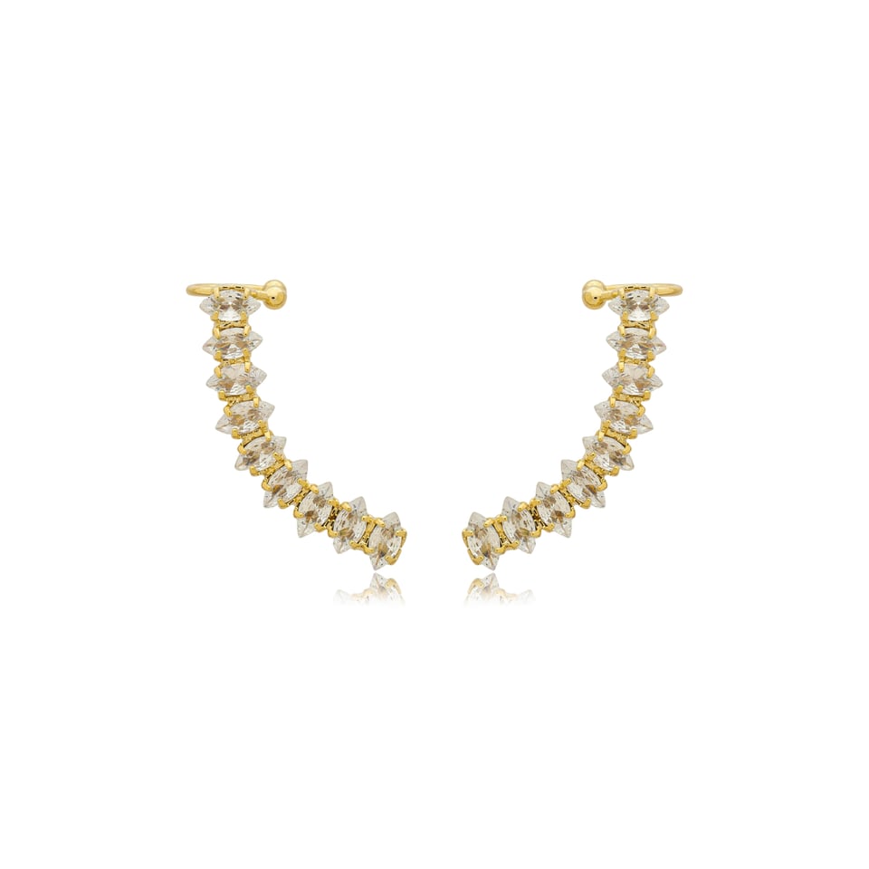 Brinco Ear Cuff Cravejado com Zircônias Banhado a Ouro 18k Luxo Elegante