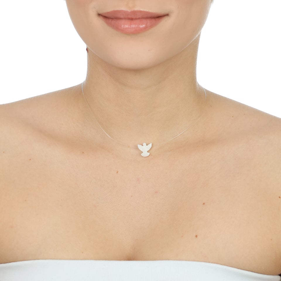 Colar Fio de Nylon Pingente Divino Espírito Santo  40 cm  Fecho Banhado a Ouro 18K