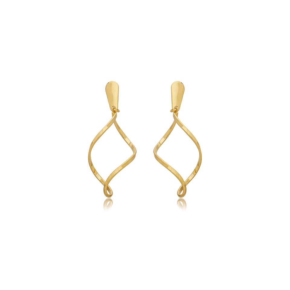 Brinco Longo 6cm Torcido Banhado a Ouro 18k