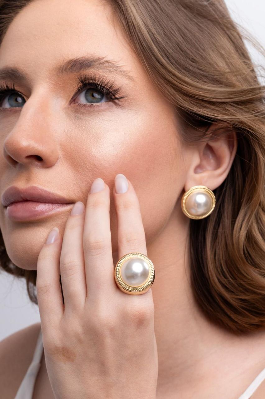 Anel meia pérola Marly - Bruna Semijoias