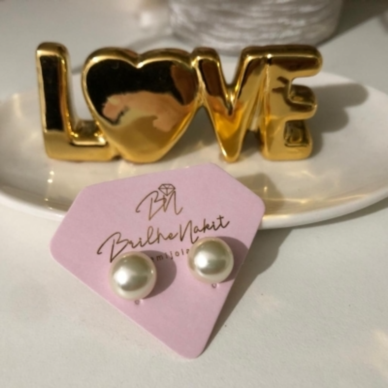 Brinco Pérola Achatada 10mm Banhada a Ouro 18k