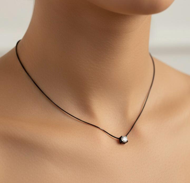 Colar Ponto de Luz Zircônia 45cm Banhado a Ródio Negro