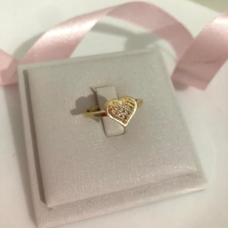 Anel Coração Cravejado Banhado a Ouro 18k