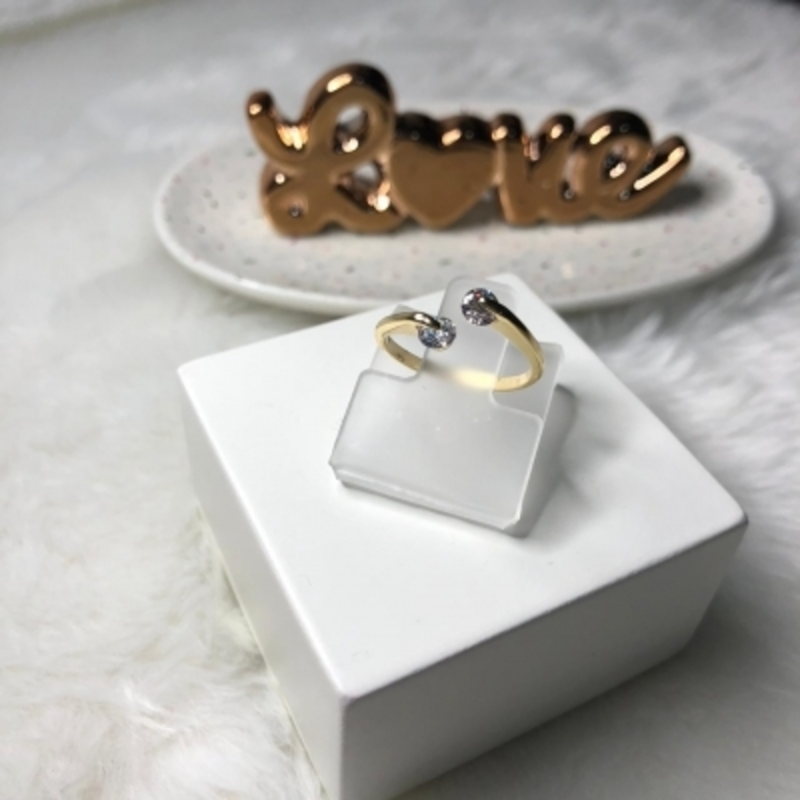 Anel Regulável com Duas Pedras de Zircônia Banhado a Ouro 18k