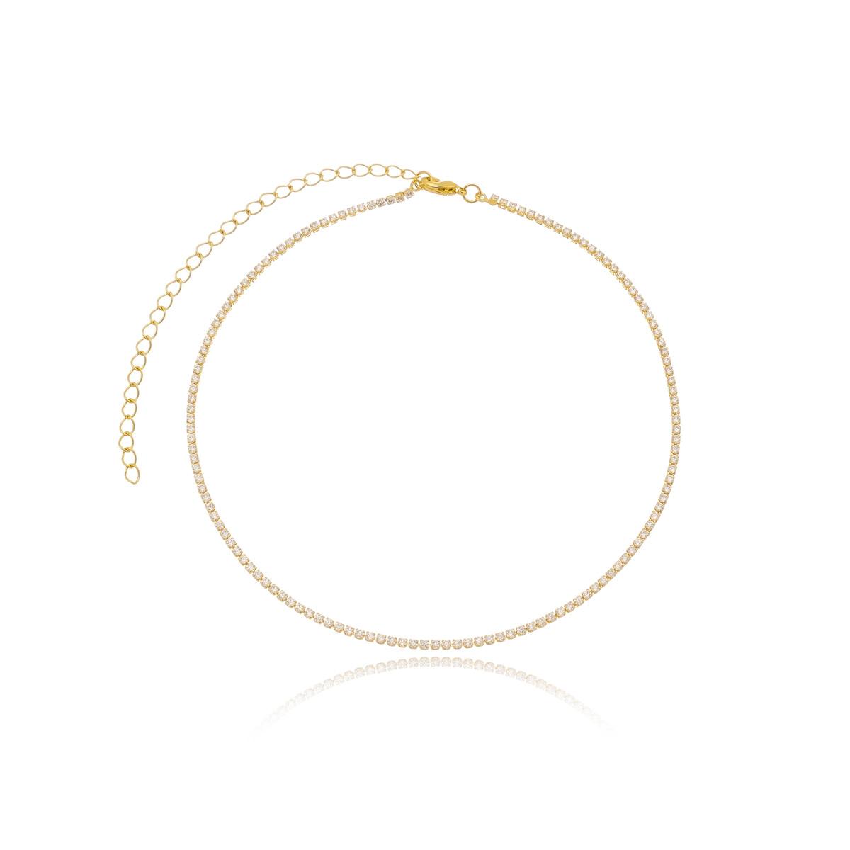 Choker Riviera Cristal Gold Peq 30cm + 10cm extensor Banhado a Ouro 18k
