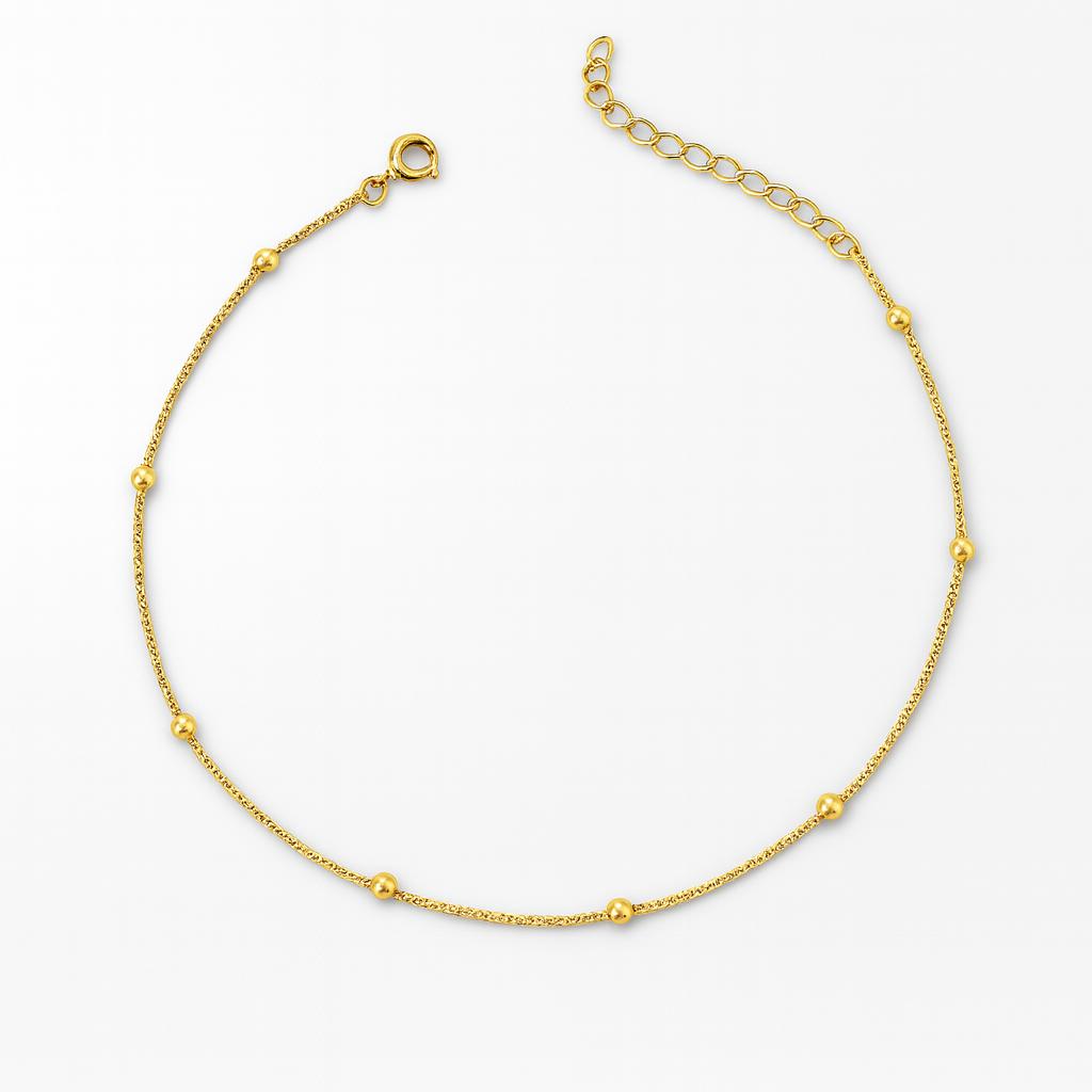 Tornozeleira Mini Bolinhas (1mm) 22cm + 5cm Extensor Banhada a Ouro 18k