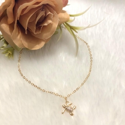 Tornozeleira Tartaruga Cravejada 22cm + 5cm Banhada a Ouro 18k