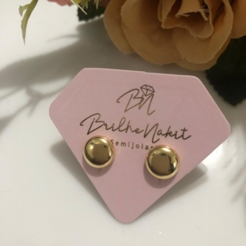 Brinco Botão Liso 8mm Banhado a Ouro 18k