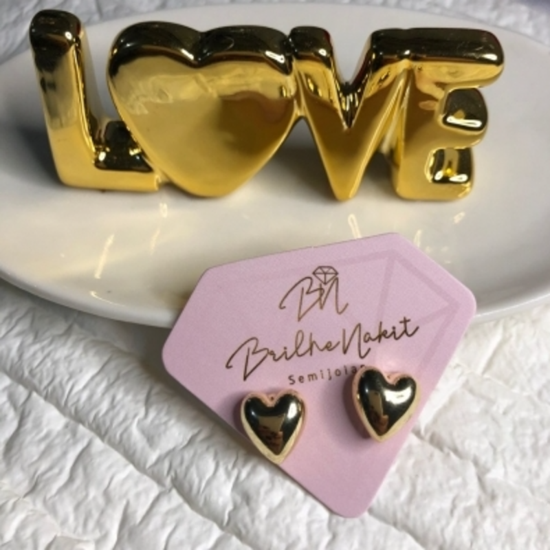 Brinco Coração Cheio M Banhado no Ouro 18k