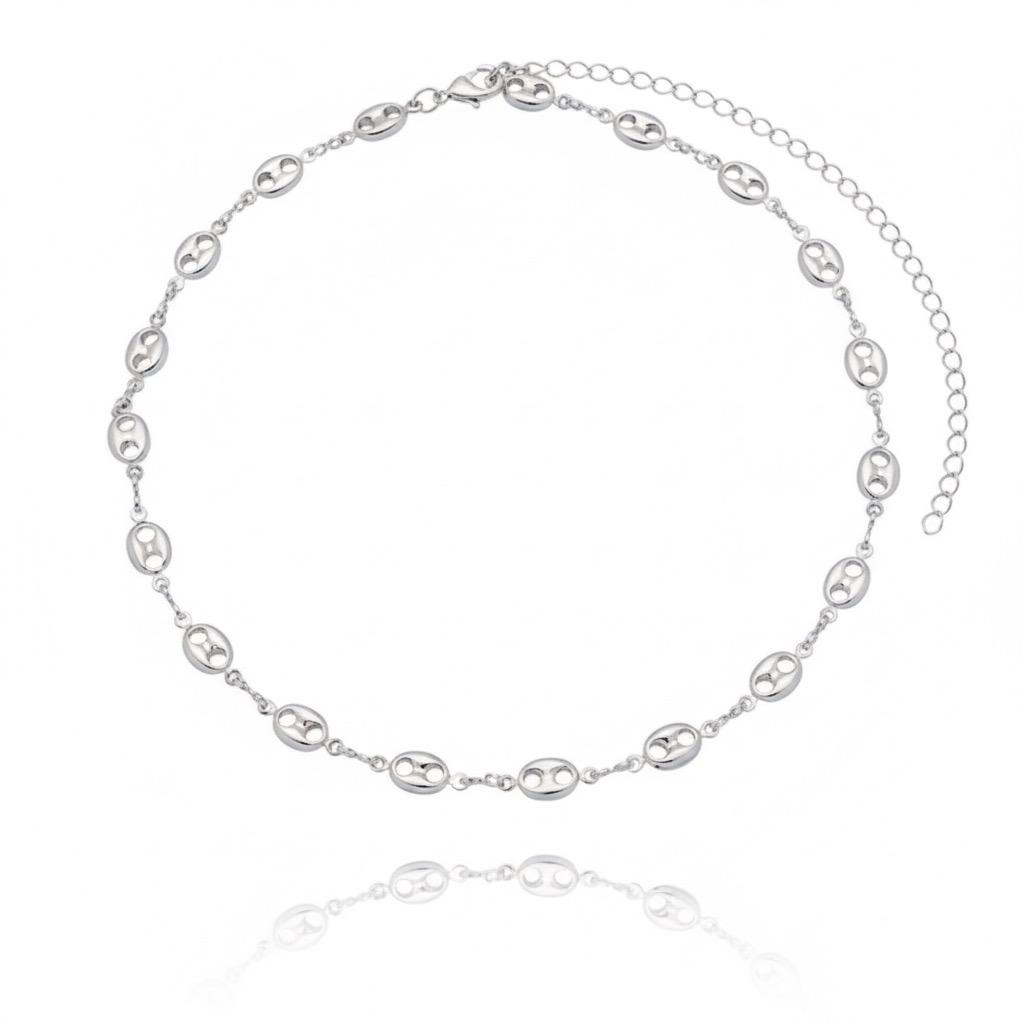 Choker Elos Contemporâneo 30cm + 10cm Extensor Banhado a Ródio Branco