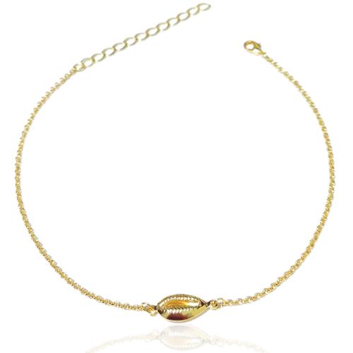 Tornozeleira Búzio 23cm + 5cm Extensor Banhada a Ouro 18k