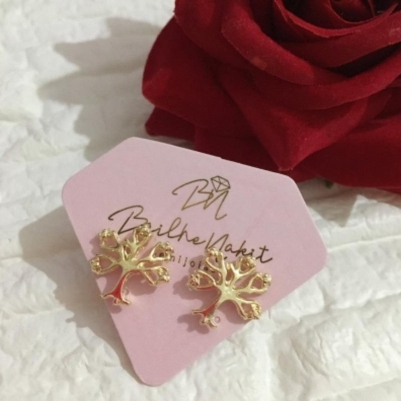 Brinco Árvore da Vida Banhado a Ouro 18k