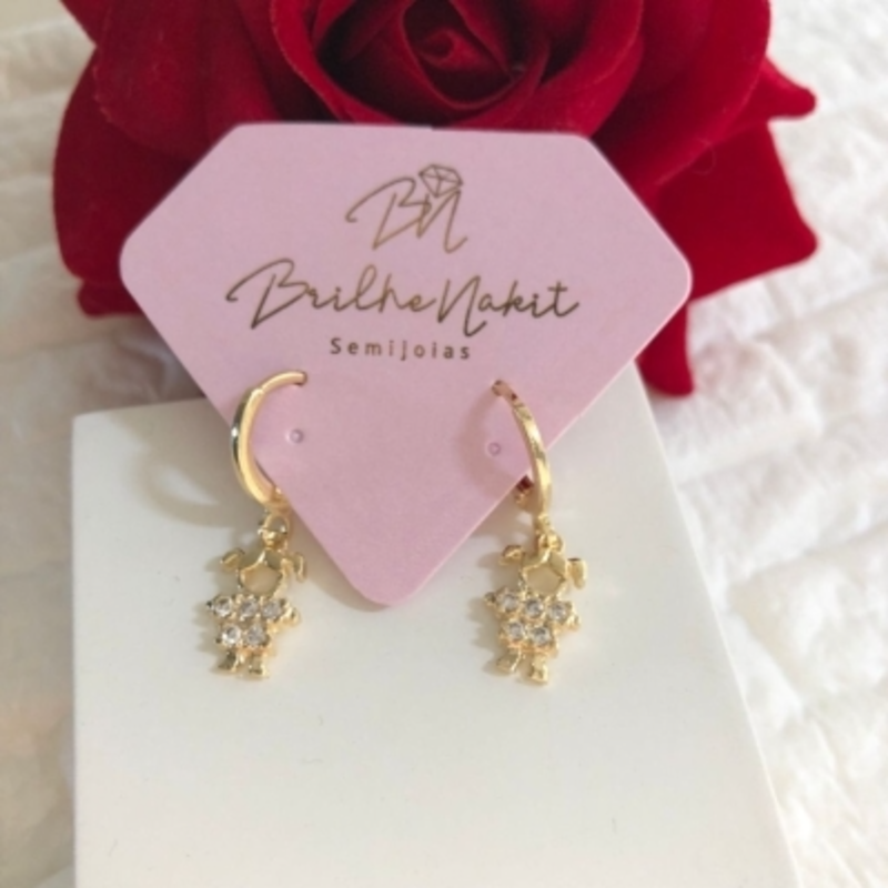 Brinco Argolinha Filhos Menina Cravejado com Zircônia Banhado a Ouro 18k