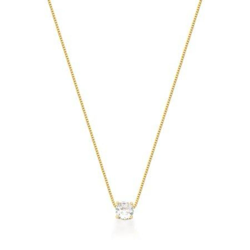 Colar Ponto de Luz com Pedra Zircônia 5mm Cravação com Garras 45cm Banhado a Ouro 18k