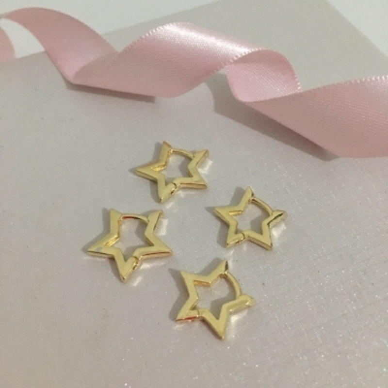 Brinco Argolinha Dupla Click Estrela Banhado a Ouro 18k