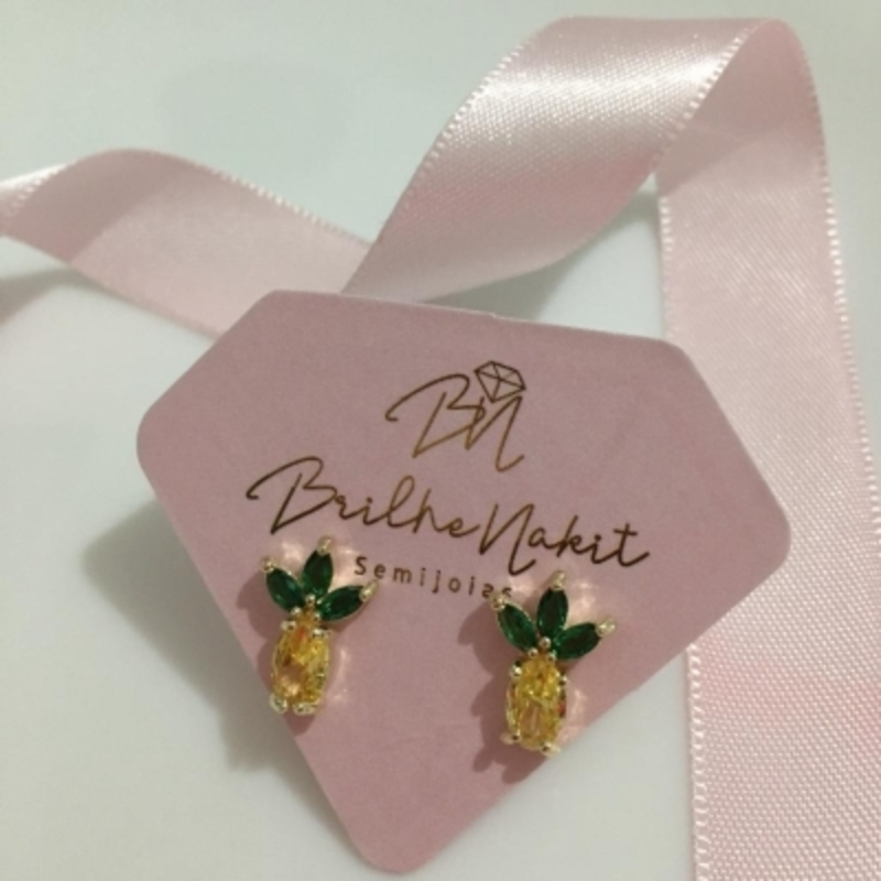 Brinco Abacaxi em Cristais Banhado a Ouro 18k