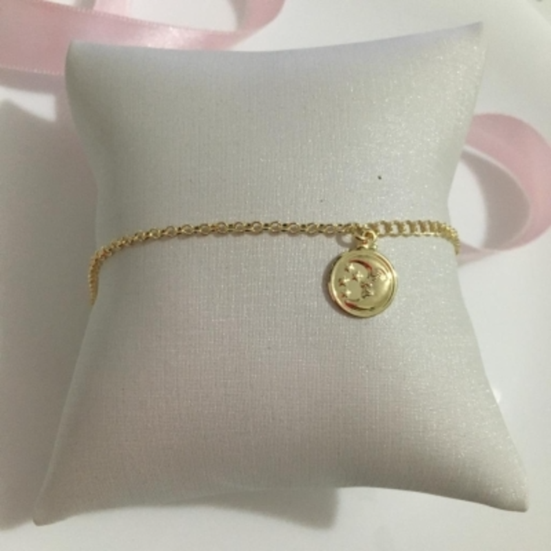 Pulseira Infantil Elo Português com Pingente Lua 12cm + 3cm Extensor Banhado a Ouro 18k