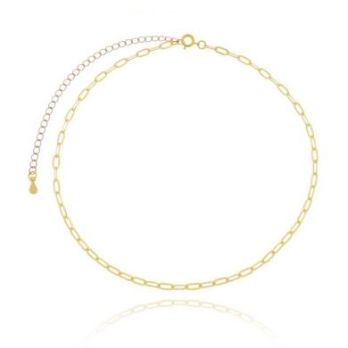 Choker Corrente Elos Alongados 30m + 10cm  Banhada a Ouro 18k