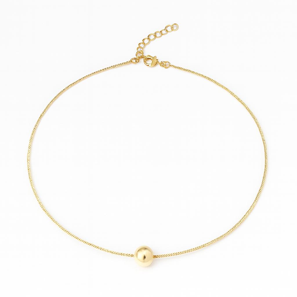 Choker Grumet com Bola Lisa 30cm + 10cm Extensor Banhado a Ouro 18k