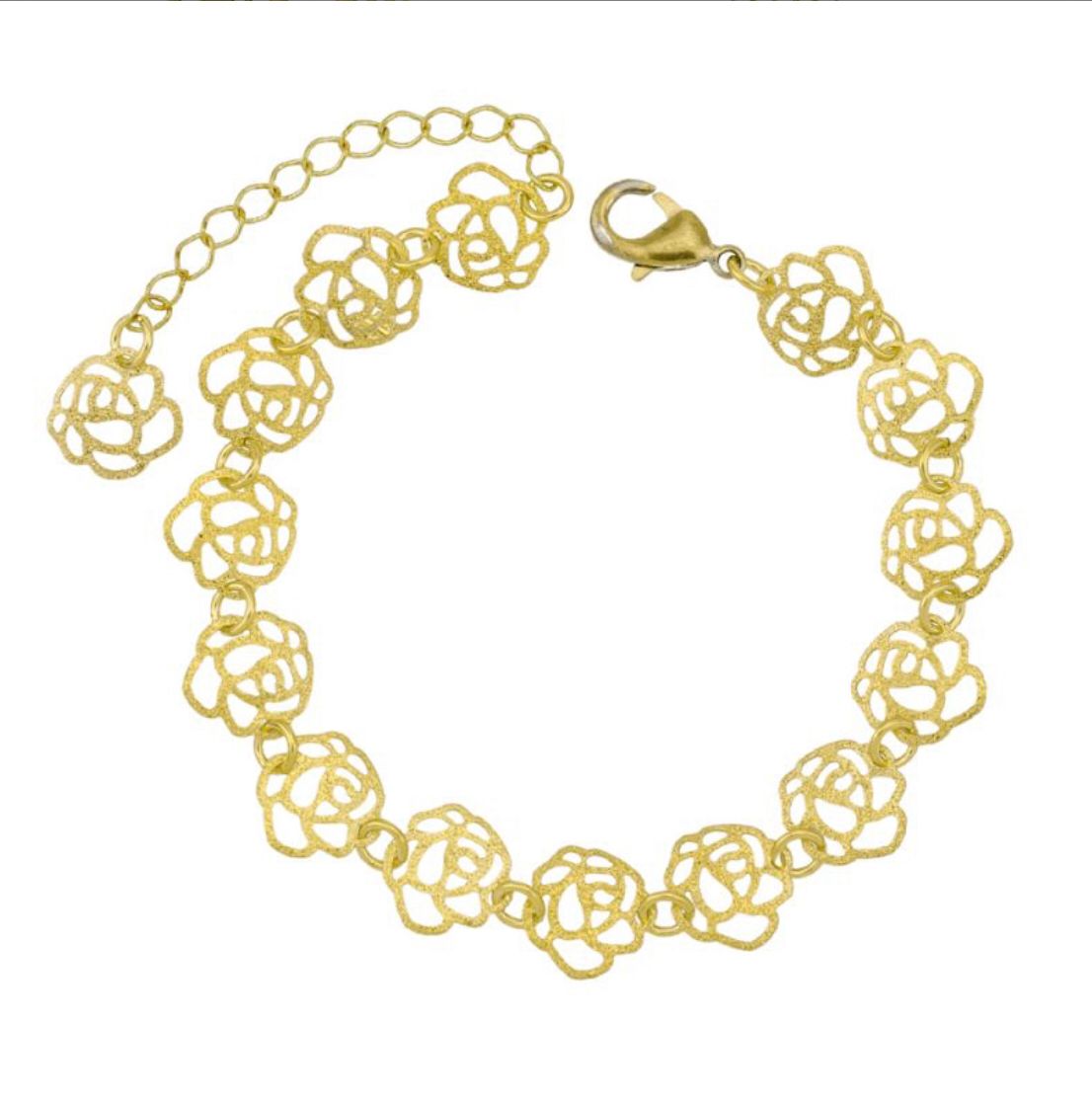 Pulseiras Rosas Diamantadas 16cm + 5cm Banhada a Ouro 18k