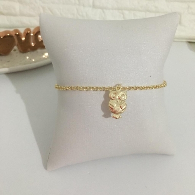 Pulseira com Pingente Coruja 16cm + 5cm Banhada a Ouro 18k