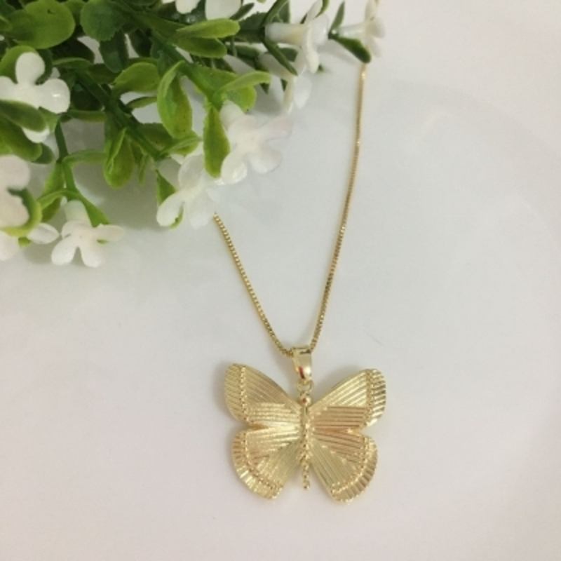 Colar Borboleta 45cm Banhado a Ouro 18k