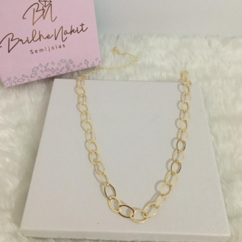 Choker Grumet Grande 32cm + 10cm Extensor Banhado a Ouro 18k