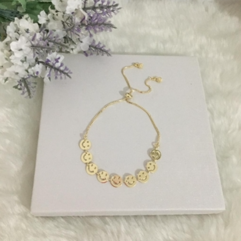 Pulseira Ajustável Emoji Sorrindo 25cm Banhado a Ouro 18k