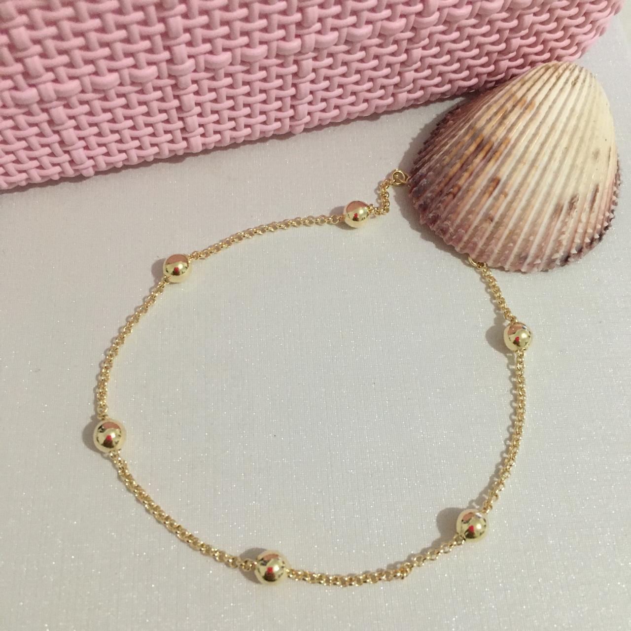 Tornozeleira Elos com Bola Lisa (3mm) 21cm + 5cm Extensor Banhada a Ouro 18k