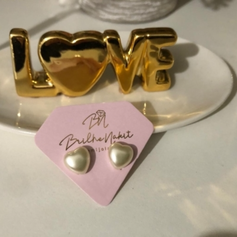 Brinco Pérola Coração Banhado a Ouro 18k