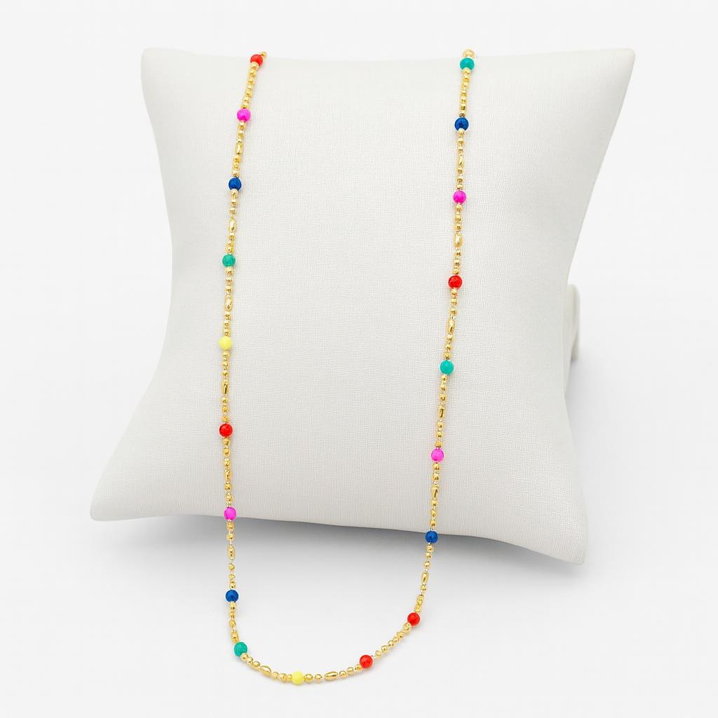 Choker Microbolinhas Coloridas 30cm + 10cm Extensor Banhada a Ouro 18k