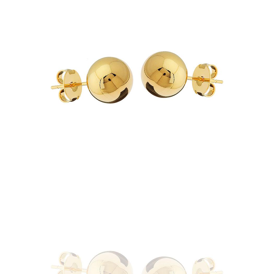 Brinco Bola Lisa 12mm Banhado a Ouro 18k