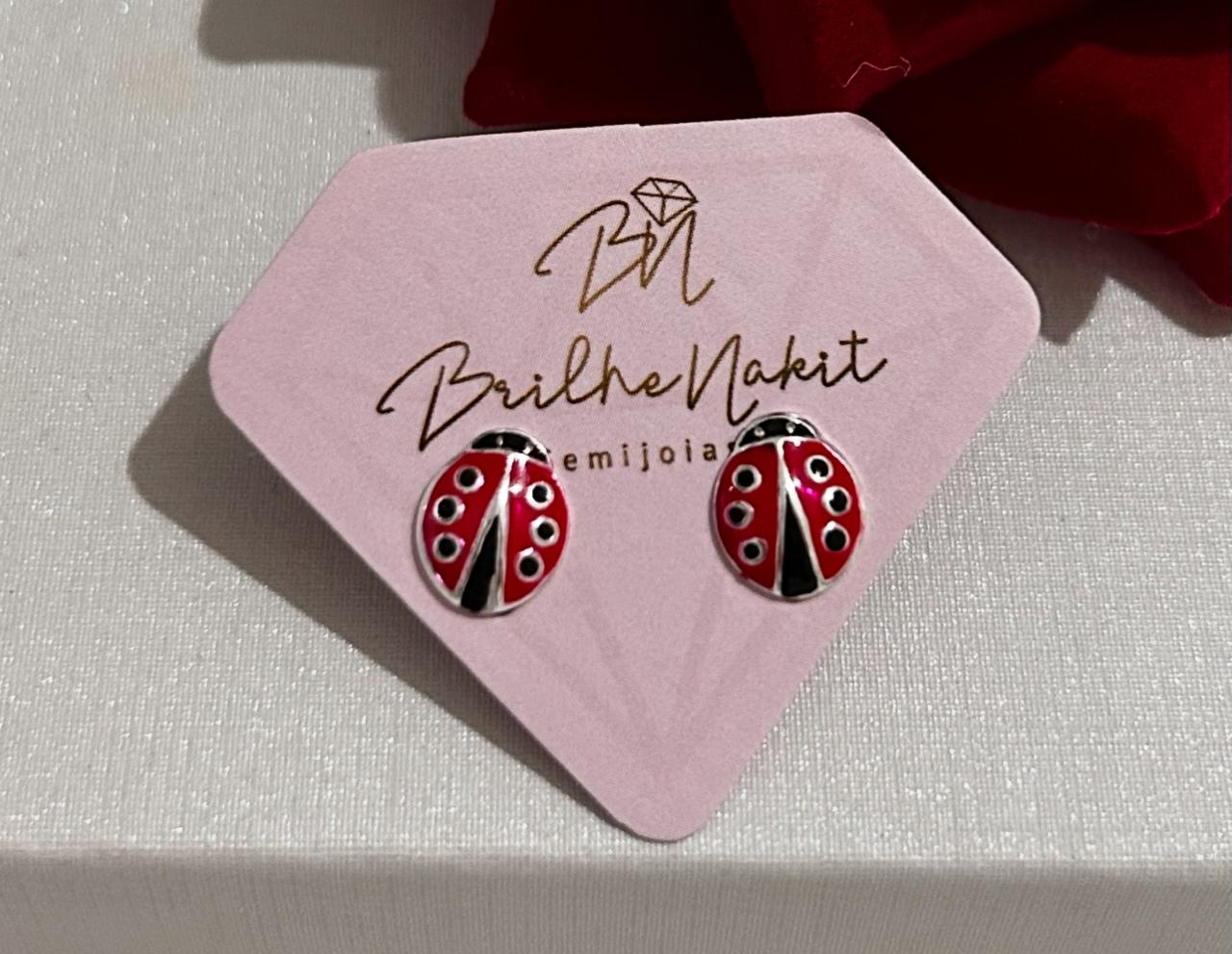 Brinco Infantil Joaninha Resinada Prata 925