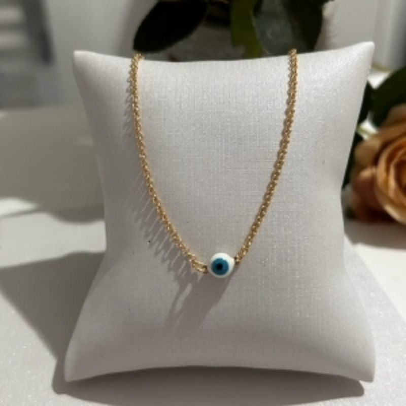 Choker Olho Grego 30cm + 10cm Extensor Banhado a Ouro 18k