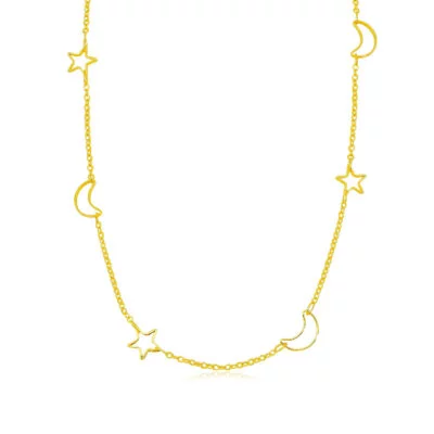 Choker Estrelas e Luas 30cm + 10cm Extensor Banhado a Ouro 18k