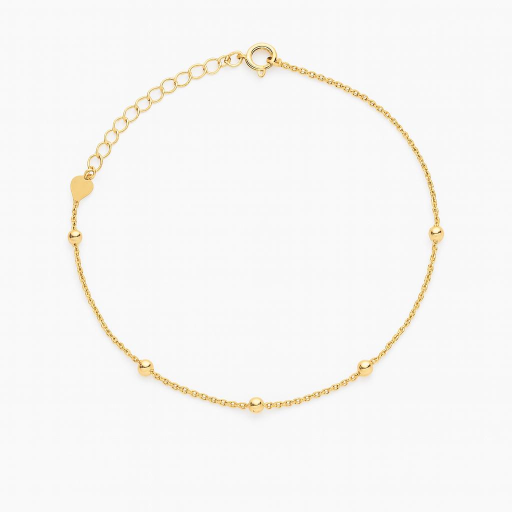 Tornozeleira Elos com Bola Lisa 22cm + 5cm Extensor Banhada a Ouro 18k