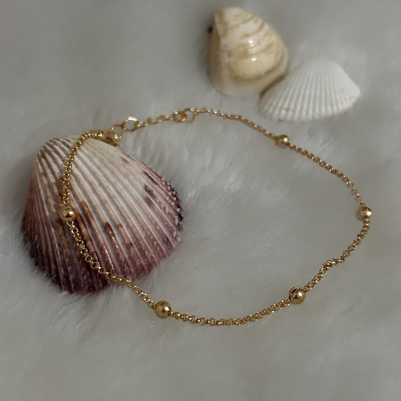 Tornozeleira Elos com Bola Lisa 22cm + 5cm Extensor Banhada a Ouro 18k