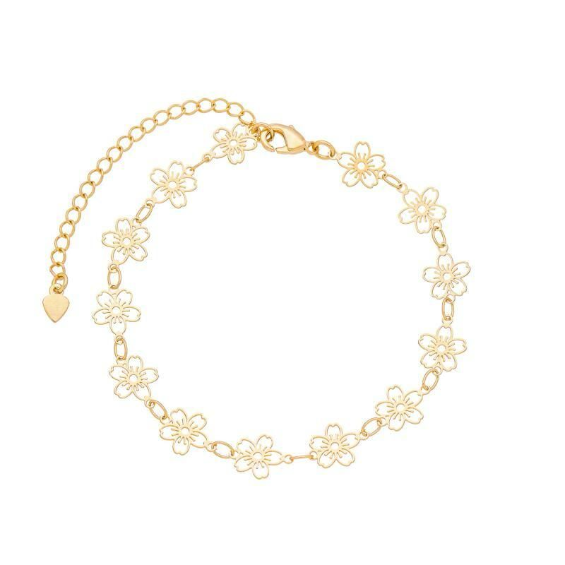 Pulseira Elos Flor Vazada 16cm+5cm Banhada a Ouro 18k